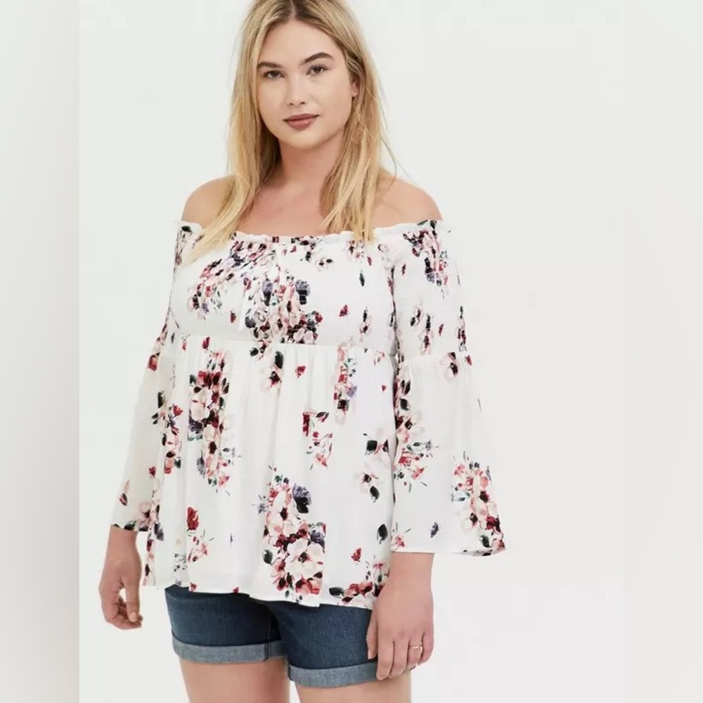 Torrid White Floral Challis Off the Shoulder Top NWT